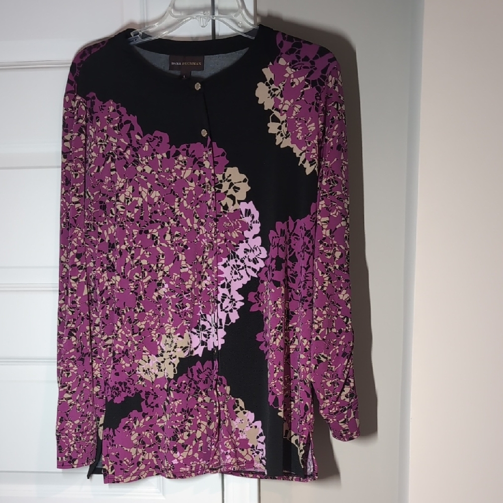 Dana Buchman Black and Pink Floral Blouse